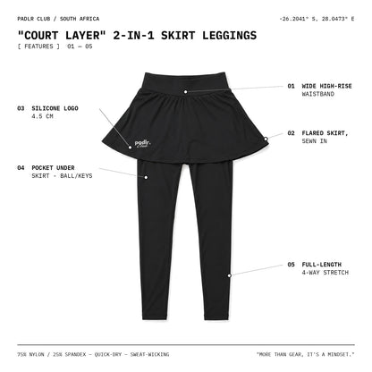 "COURT LAYER" 2-in-1 Padel Skirt Leggings | Black