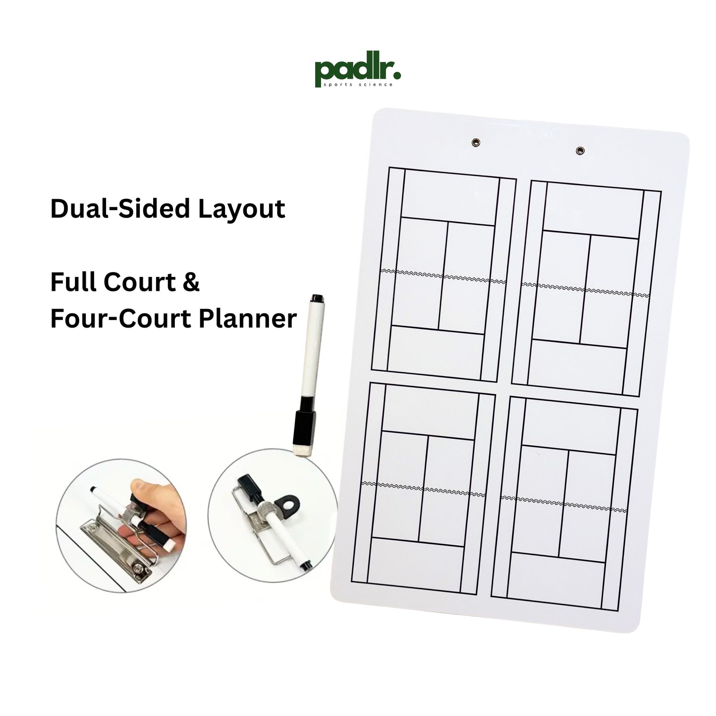 Padlr Sports Science Dual-Sided Padel & Tennis Tactical Coaching Board (with Marker)