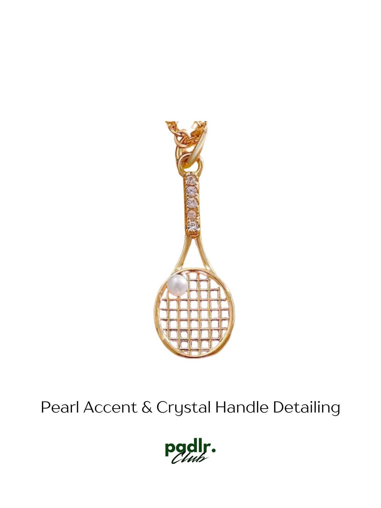 Padlr Club 18K Gold-Plated Padel Racket Necklace | Luxury Sports Jewelry with Pearl & Crystal Detail