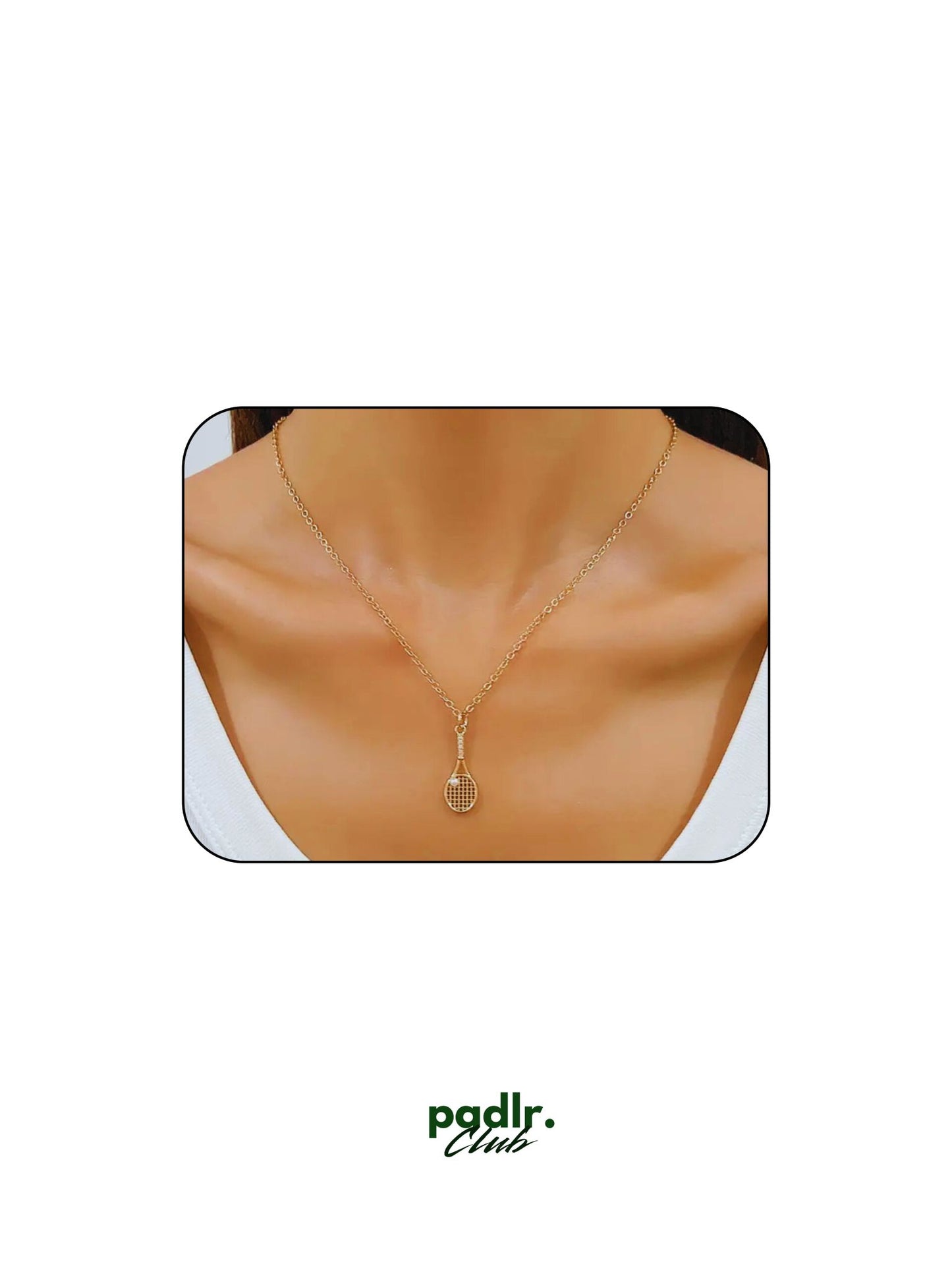 Padlr Club 18K Gold-Plated Padel Racket Necklace | Luxury Sports Jewelry with Pearl & Crystal Detail