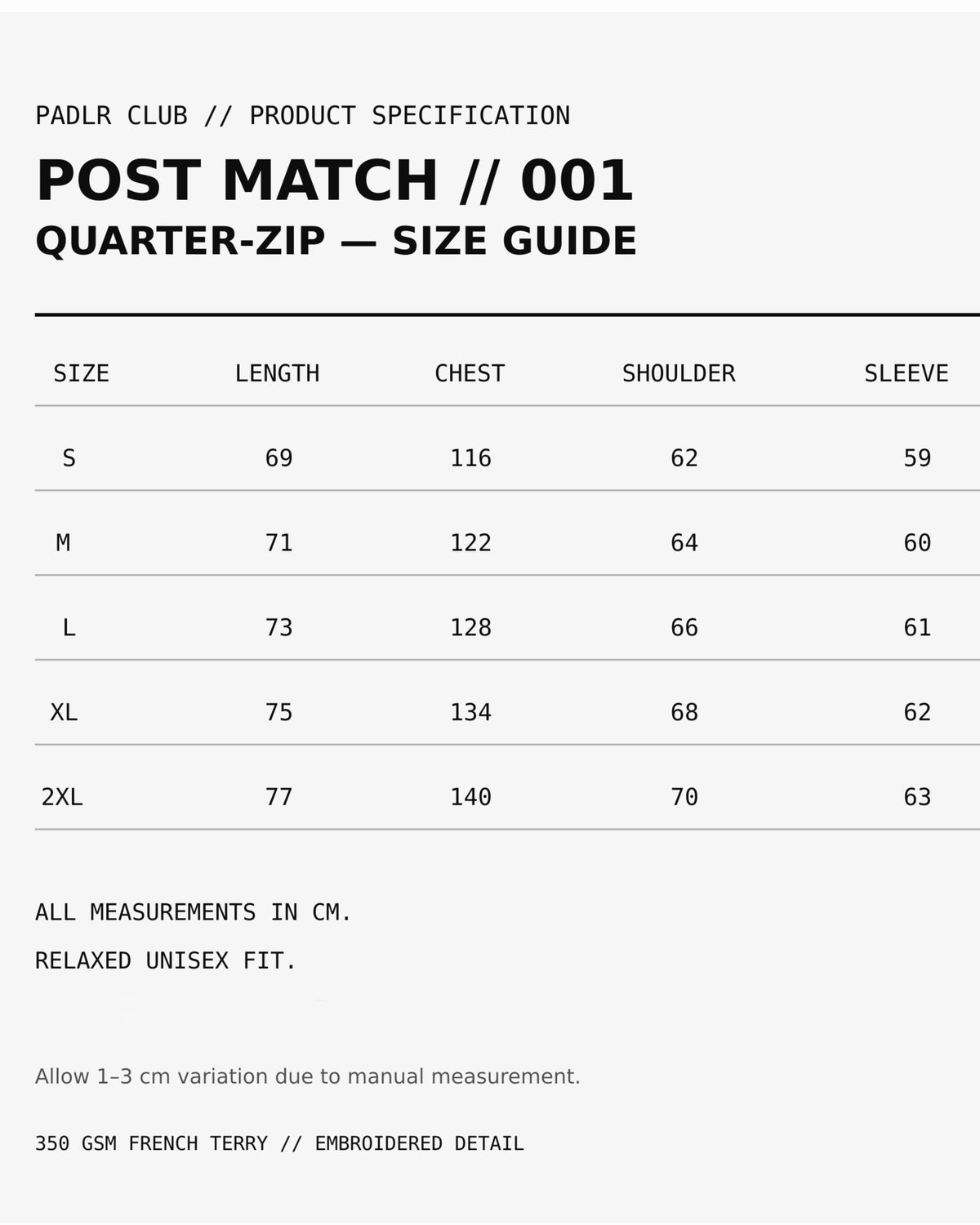 “QUARTER ZIP” POST MATCH // 001
