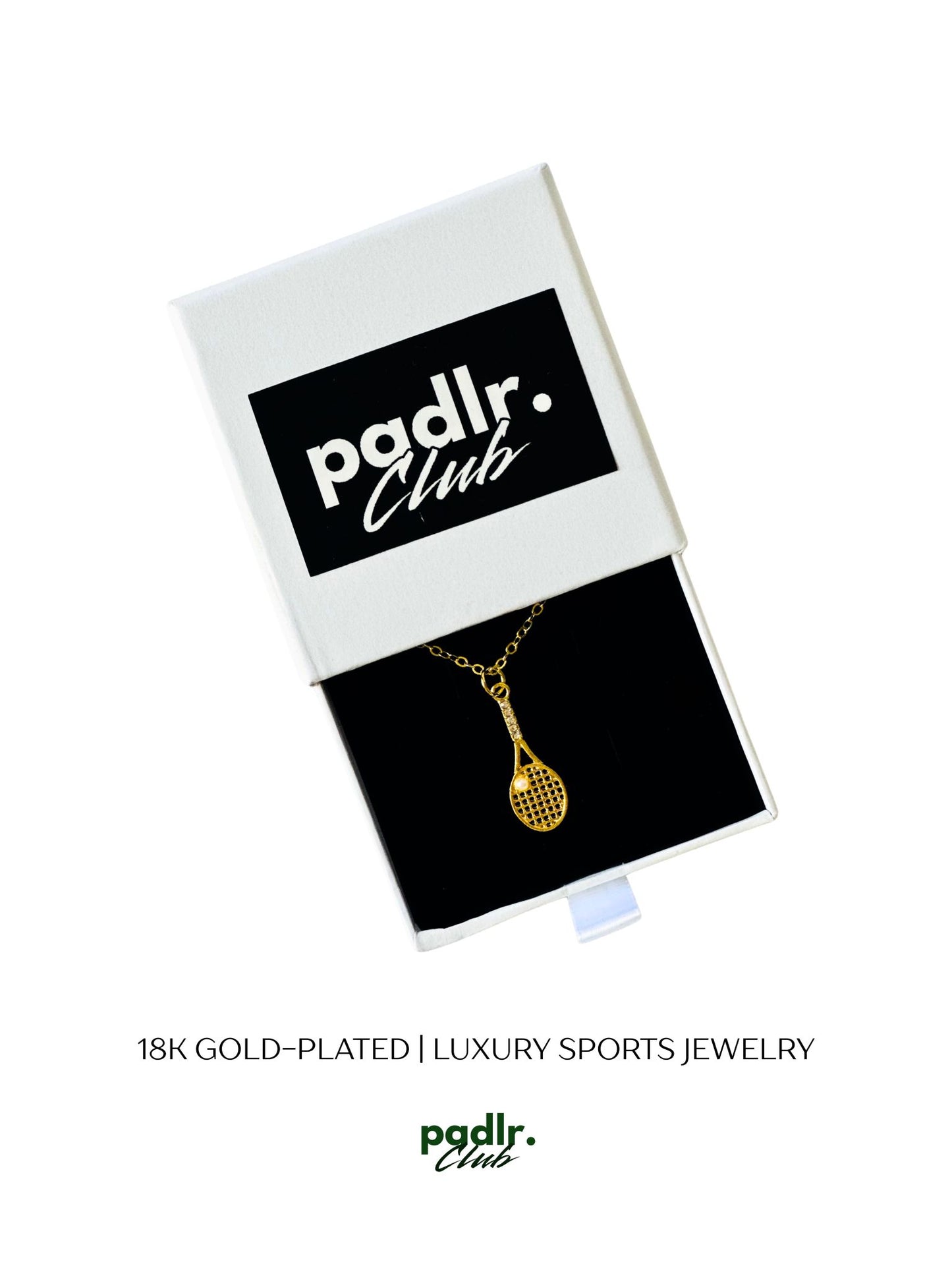 Padlr Club 18K Gold-Plated Padel Racket Necklace | Luxury Sports Jewelry with Pearl & Crystal Detail