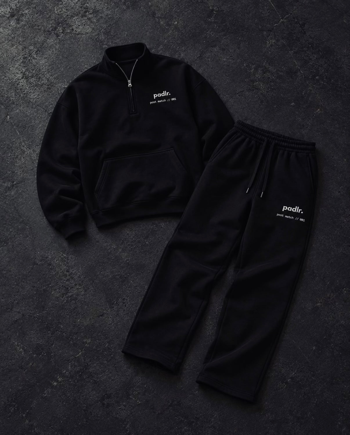 Black Padlr Club quarter zip and matching trousers shared in the Club gallery